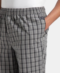 Super Combed Cotton Woven Fabric Regular Fit Checkered Pyjama with Side Pockets - Quiet Shade & Black