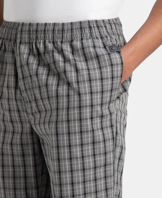 Super Combed Cotton Woven Fabric Regular Fit Checkered Pyjama with Side Pockets - Quiet Shade & Black