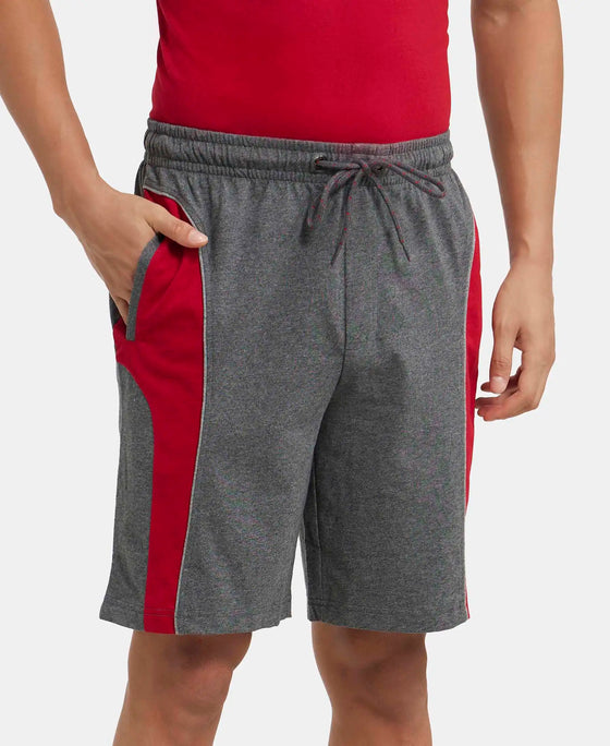 Super Combed Cotton Rich Straight Fit Shorts with Side Pockets - Charcoal Melange & Shanghai Red-2