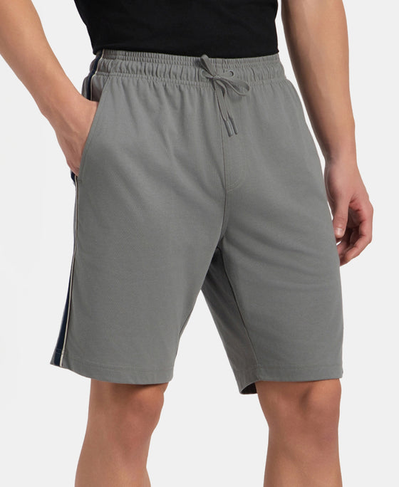 Super Combed Cotton Rich Regular Fit Shorts with Side Pockets - Performance Grey & Navy Moonstruck