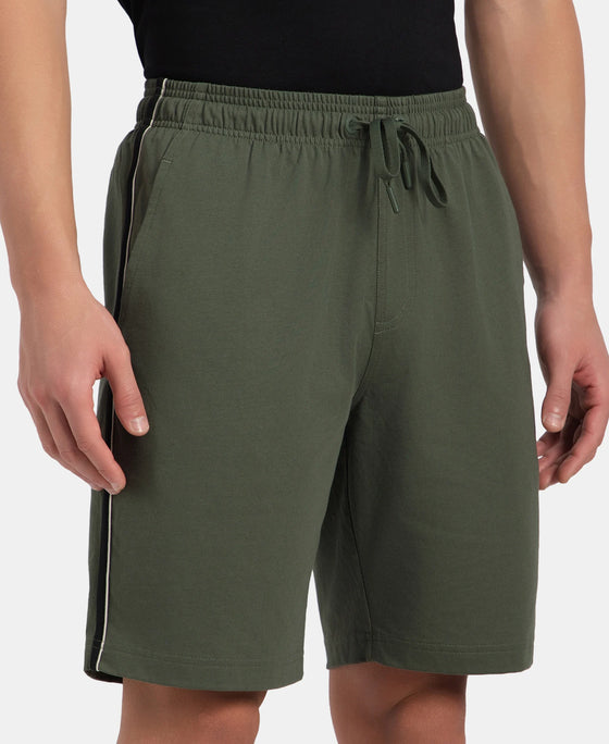 Super Combed Cotton Rich Regular Fit Shorts with Side Pockets - Thyme & Black Moonstruck