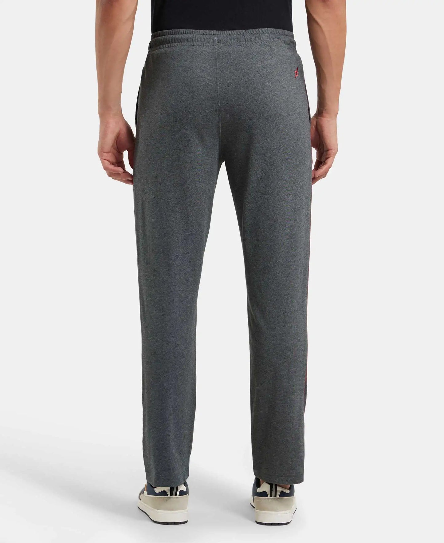 Super Combed Cotton Rich Regular Fit Trackpant with Side Pockets - Charcoal Melange & Shanghai Red-3