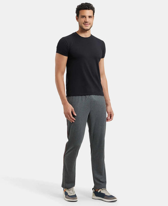 Super Combed Cotton Rich Regular Fit Trackpant with Side Pockets - Charcoal Melange & Shanghai Red-4