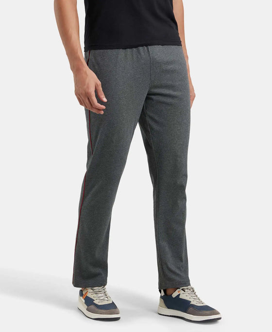 Super Combed Cotton Rich Regular Fit Trackpant with Side Pockets - Charcoal Melange & Shanghai Red-5