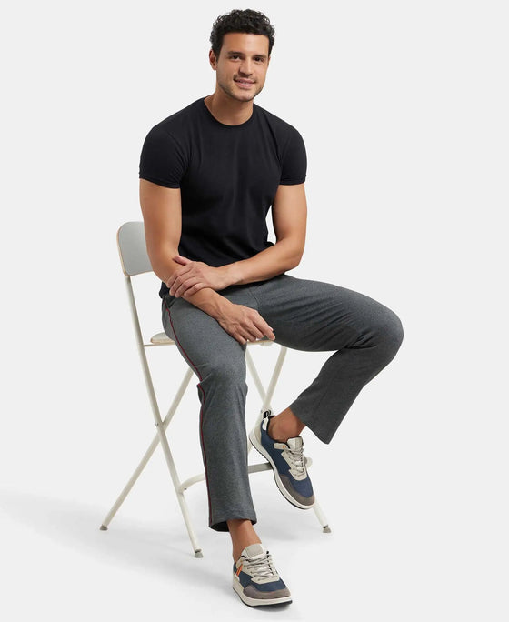 Super Combed Cotton Rich Regular Fit Trackpant with Side Pockets - Charcoal Melange & Shanghai Red-6