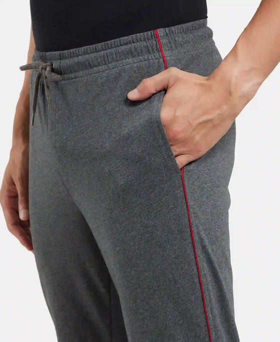 Super Combed Cotton Rich Regular Fit Trackpant with Side Pockets - Charcoal Melange & Shanghai Red-7