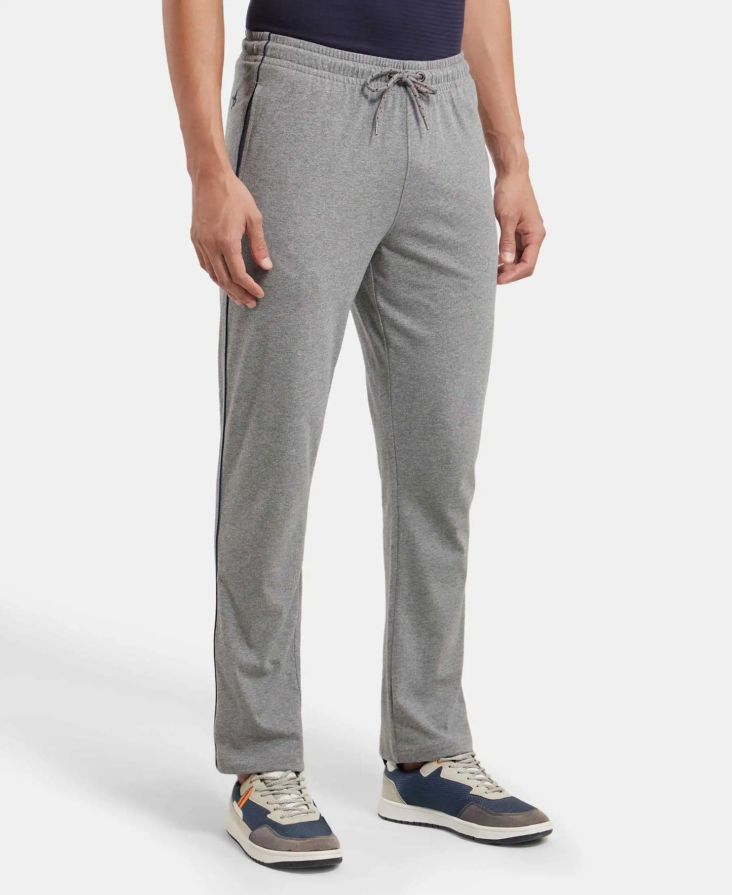 Super Combed Cotton Rich Regular Fit Trackpant with Side Pockets - Grey Melange & Navy-2