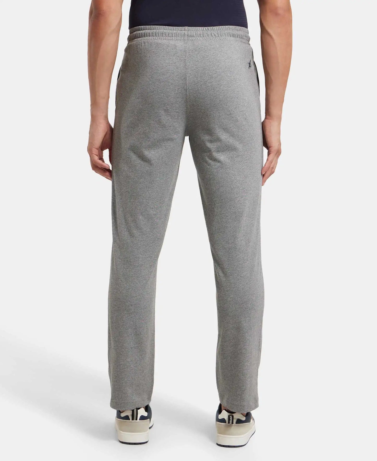 Super Combed Cotton Rich Regular Fit Trackpant with Side Pockets - Grey Melange & Navy-3