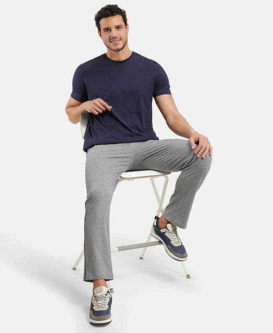 Super Combed Cotton Rich Regular Fit Trackpant with Side Pockets - Grey Melange & Navy-6