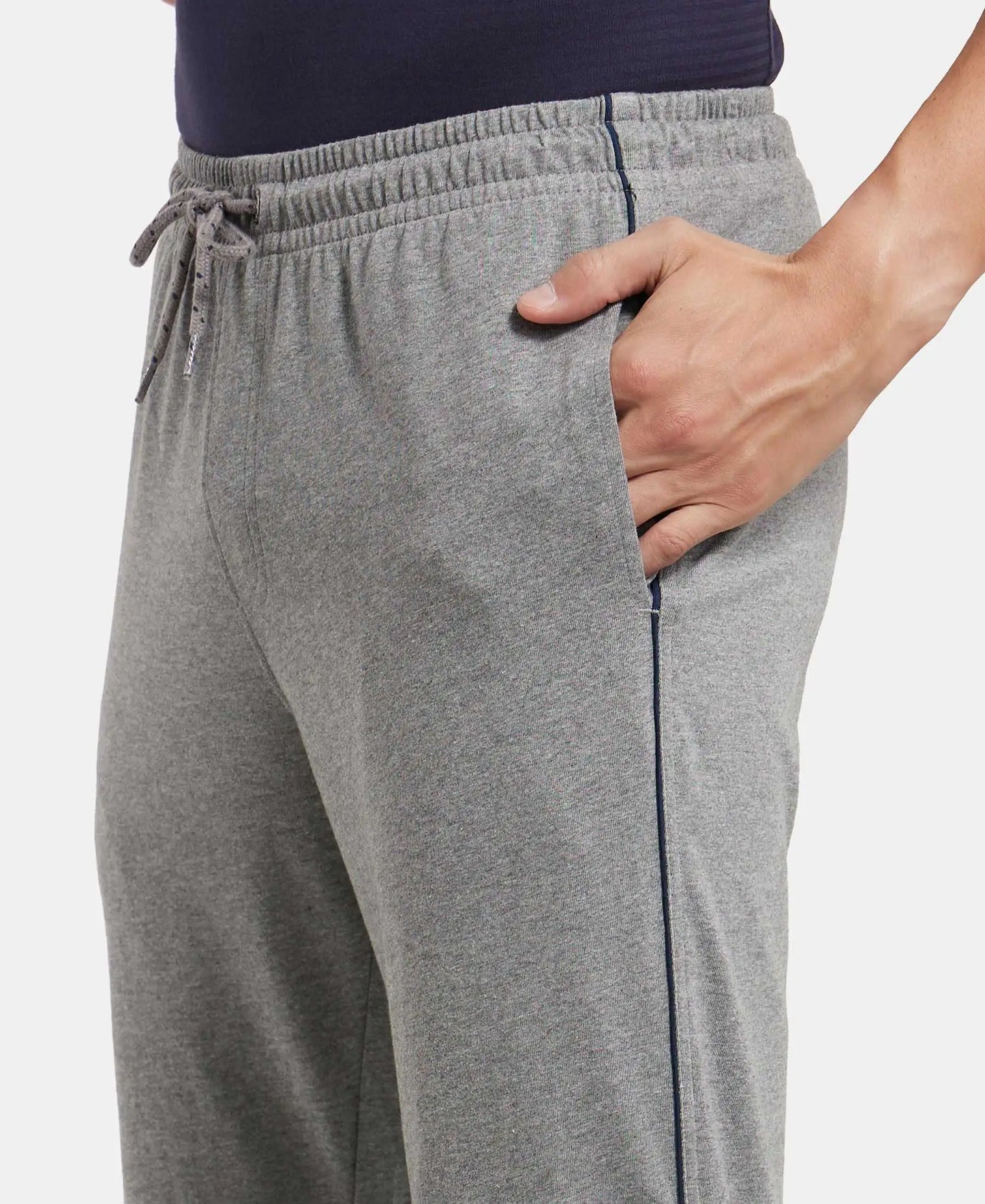 Super Combed Cotton Rich Regular Fit Trackpant with Side Pockets - Grey Melange & Navy-7
