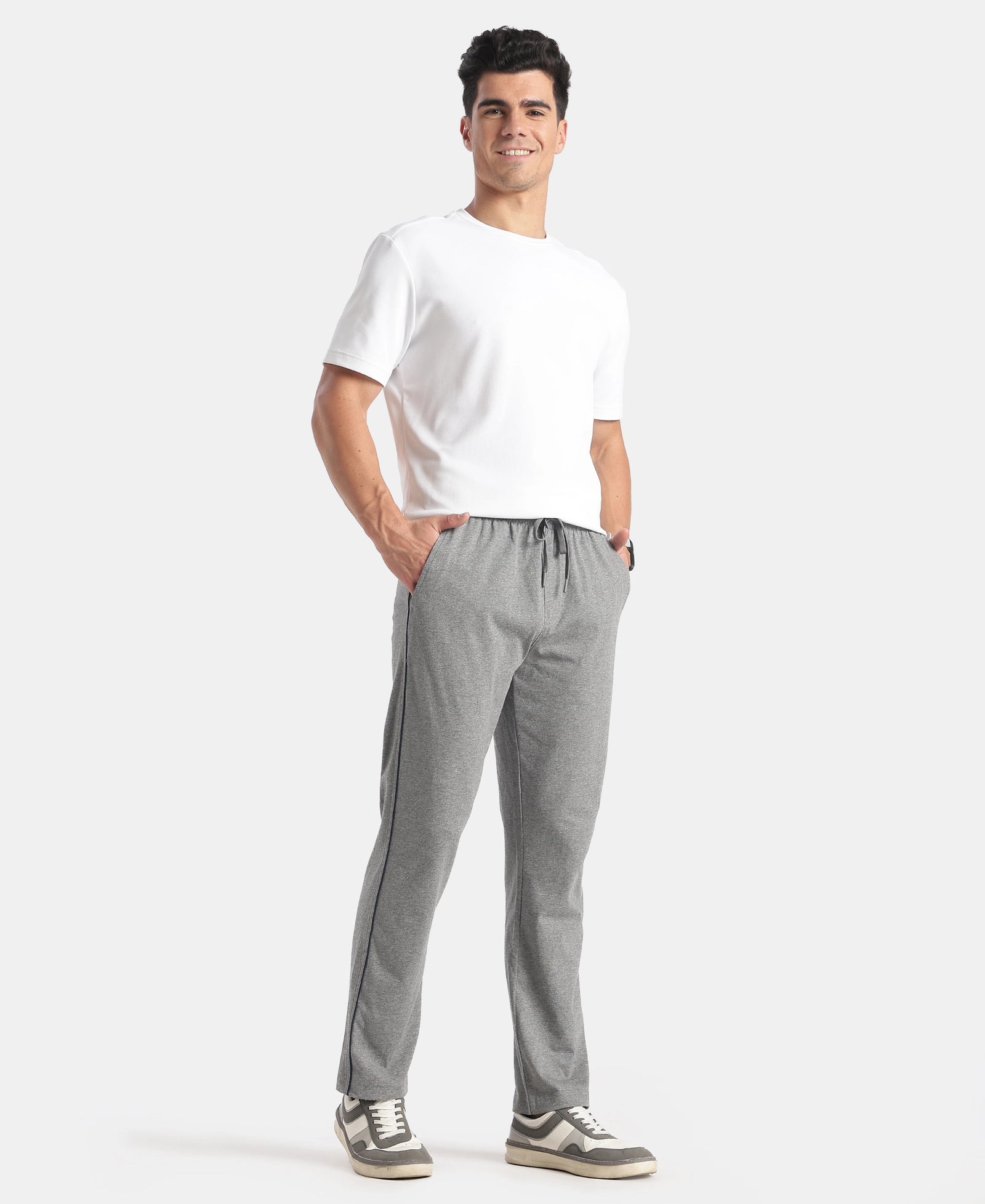 Super Combed Cotton Rich Regular Fit Trackpant with Side Pockets - Mid Grey Melange