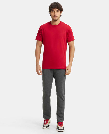 Super Combed Cotton Rich Slim Fit Trackpant with Side Zipper Pockets - Charcoal Melange & Black-4