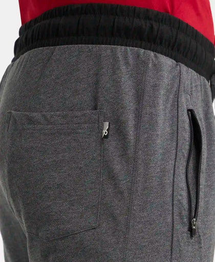 Super Combed Cotton Rich Slim Fit Trackpant with Side Zipper Pockets - Charcoal Melange & Black-7