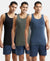 Pack of 3 Super Combed Cotton Rib Round Neck with Racerback Gym Vest - Deep Olive, Black & Graphite