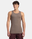 Super Combed Cotton Rib Round Neck with Racerback Gym Vest - Dark Khaki