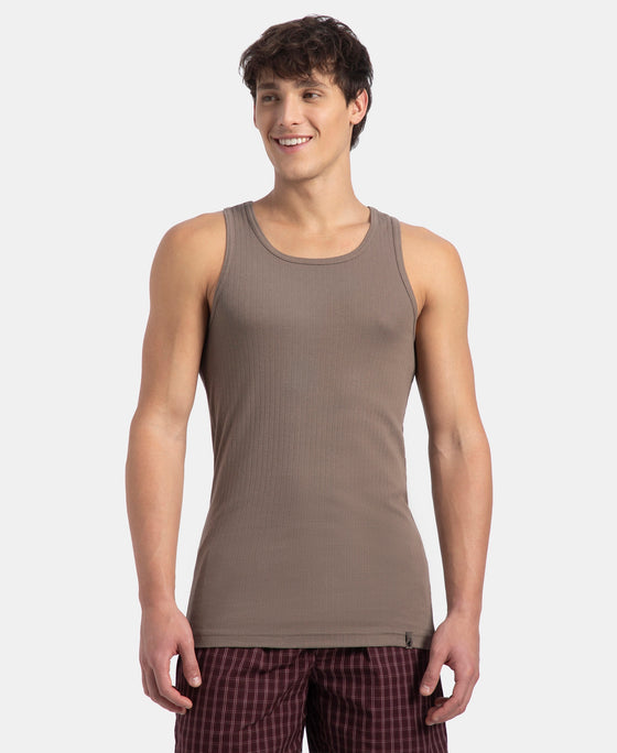 Super Combed Cotton Rib Round Neck with Racerback Gym Vest - Dark Khaki