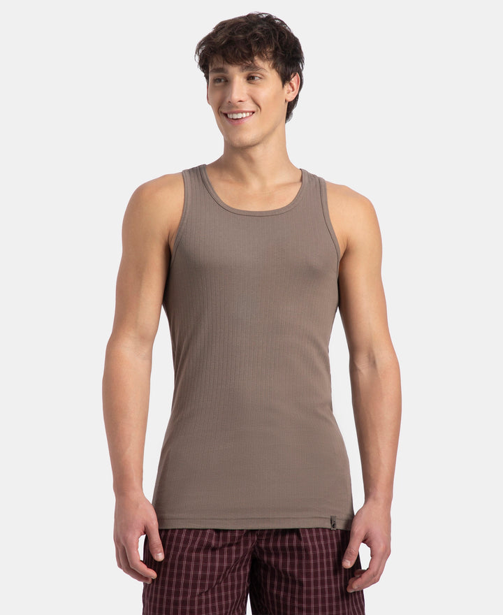 Super Combed Cotton Rib Round Neck with Racerback Gym Vest - Dark Khaki