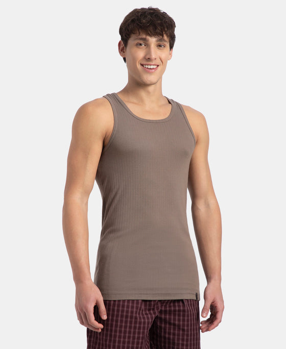 Super Combed Cotton Rib Round Neck with Racerback Gym Vest - Dark Khaki