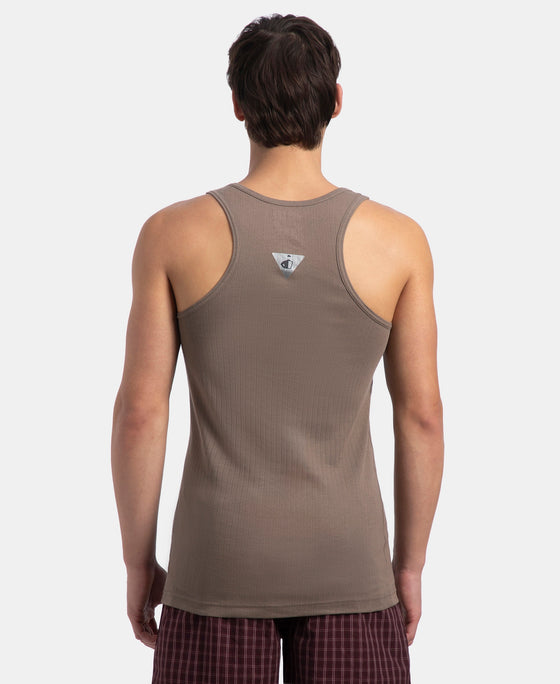 Super Combed Cotton Rib Round Neck with Racerback Gym Vest - Dark Khaki