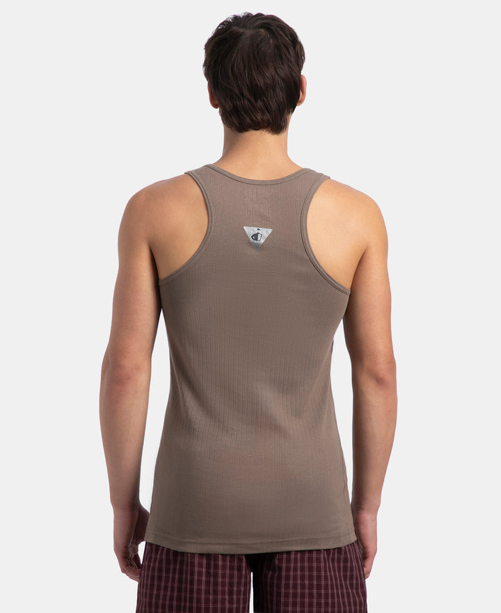 Super Combed Cotton Rib Round Neck with Racerback Gym Vest - Dark Khaki