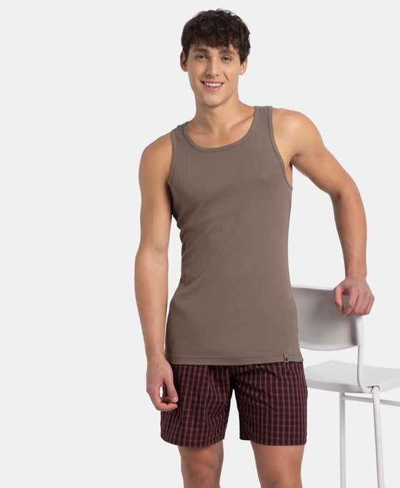 Super Combed Cotton Rib Round Neck with Racerback Gym Vest - Dark Khaki
