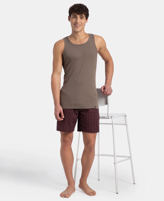 Super Combed Cotton Rib Round Neck with Racerback Gym Vest - Dark Khaki