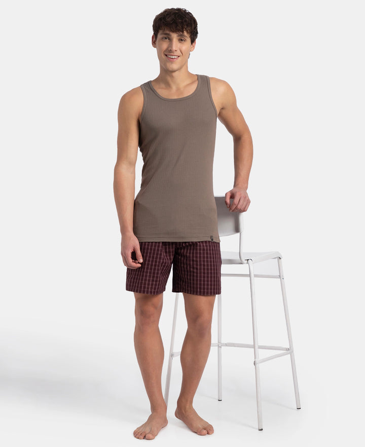 Super Combed Cotton Rib Round Neck with Racerback Gym Vest - Dark Khaki