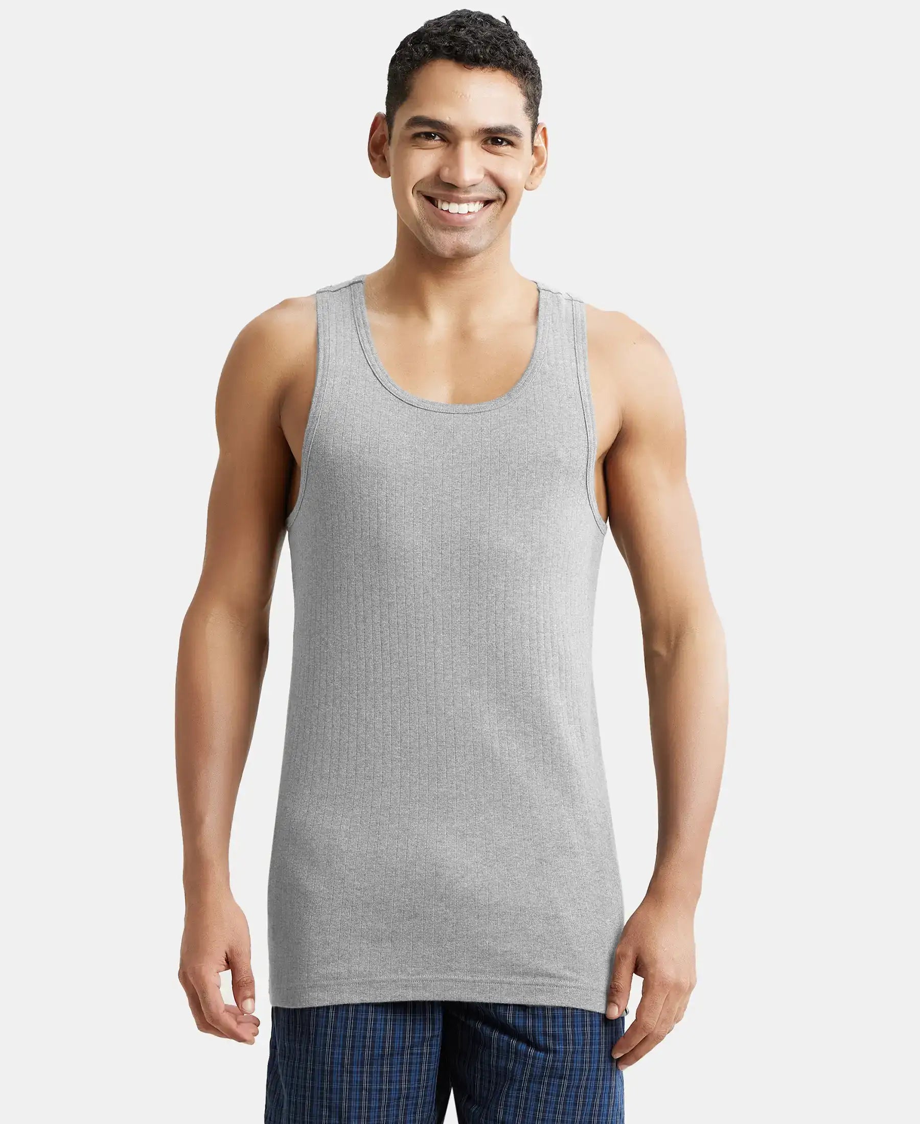 Buy Super Combed Cotton Rib Round Neck with Racerback Gym Vest - Steel ...