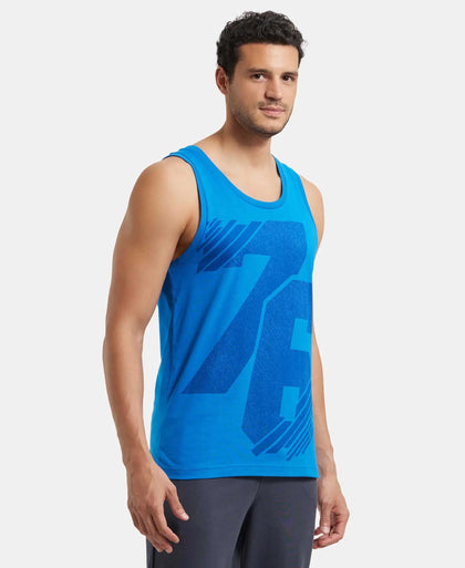 Super Combed Cotton Rich Graphic Printed Tank Top - Neon Blue Print-2