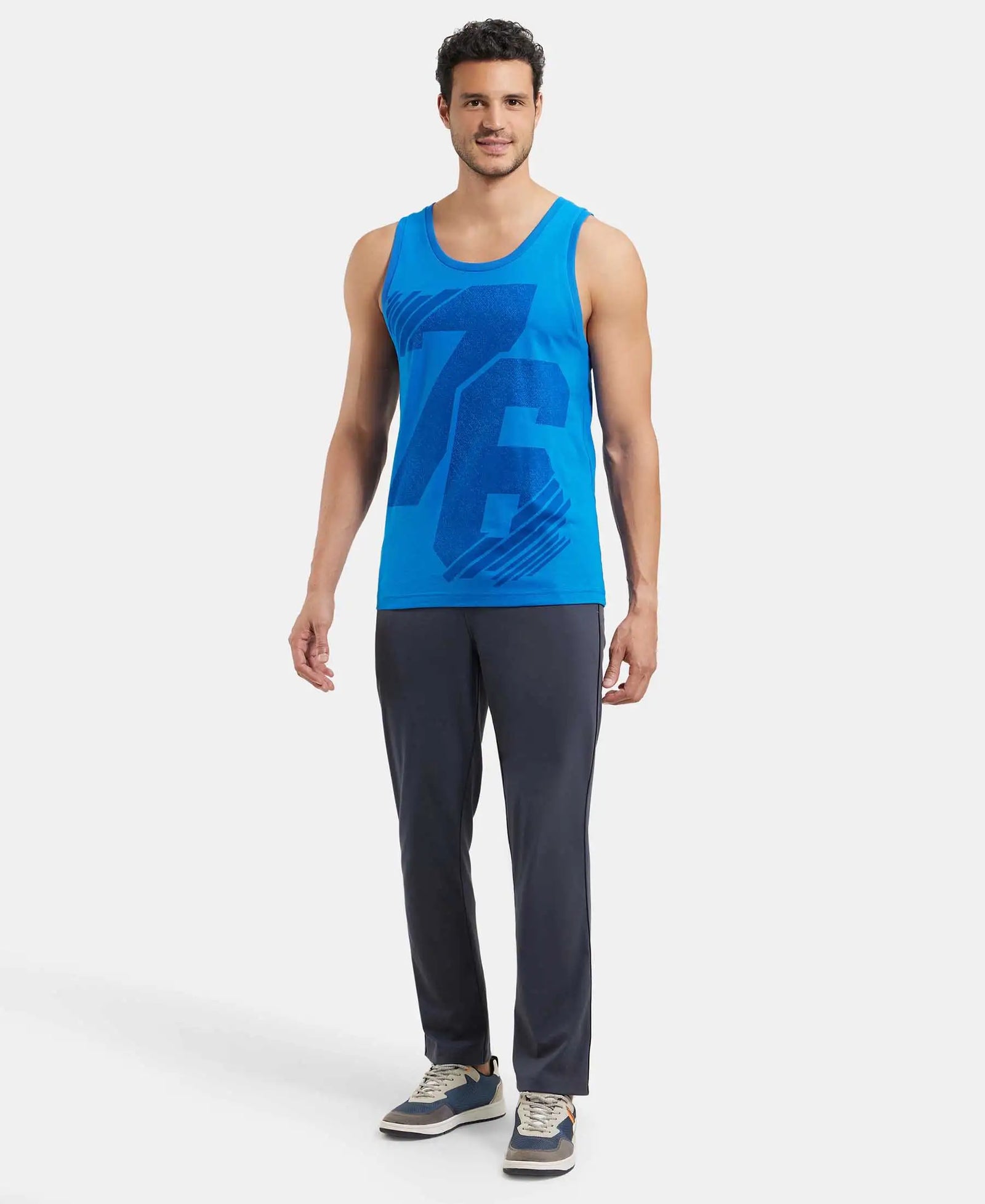 Super Combed Cotton Rich Graphic Printed Tank Top - Neon Blue Print-4