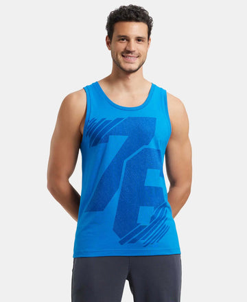 Super Combed Cotton Rich Graphic Printed Tank Top - Neon Blue Print-5
