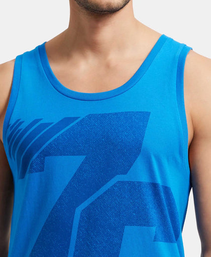 Super Combed Cotton Rich Graphic Printed Tank Top - Neon Blue Print-7