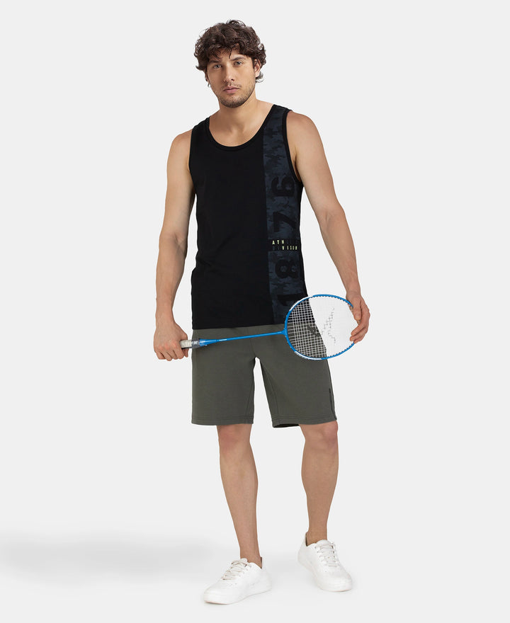 Super Combed Cotton Rich Graphic Printed Tank Top - Black