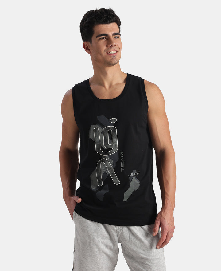Super Combed Cotton Rich Graphic Printed Tank Top - Black
