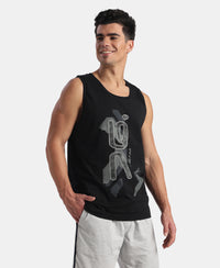 Super Combed Cotton Rich Graphic Printed Tank Top - Black