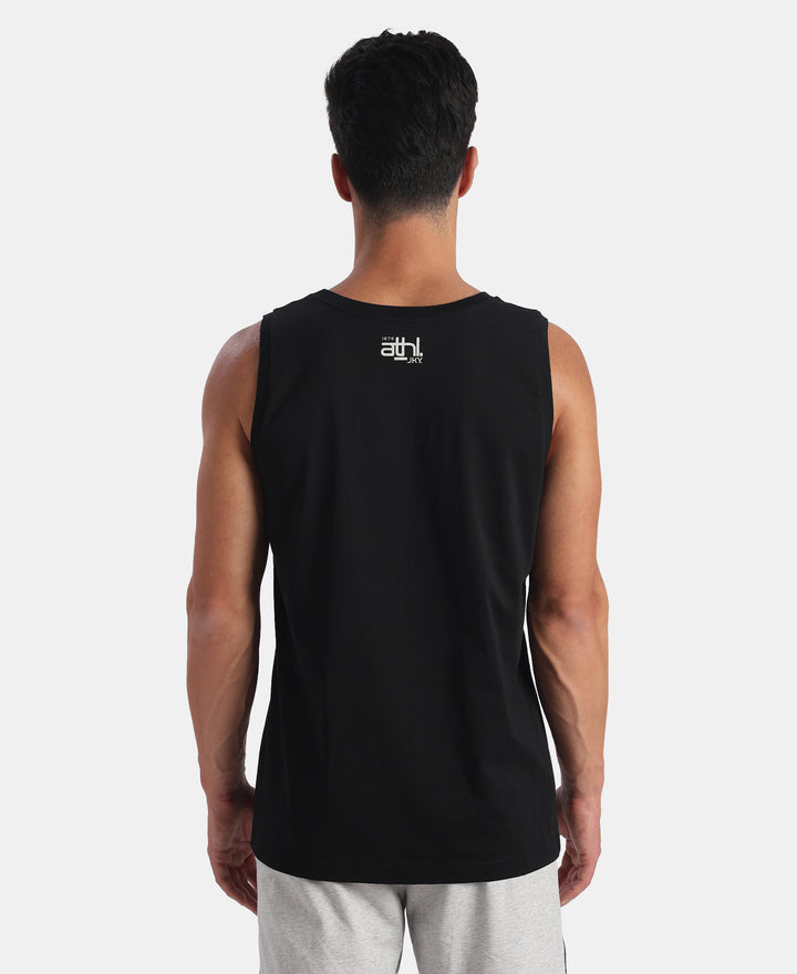 Super Combed Cotton Rich Graphic Printed Tank Top - Black