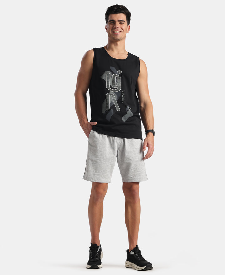 Super Combed Cotton Rich Graphic Printed Tank Top - Black