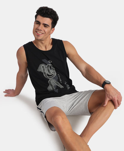 Super Combed Cotton Rich Graphic Printed Tank Top - Black
