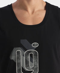Super Combed Cotton Rich Graphic Printed Tank Top - Black