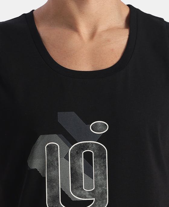 Super Combed Cotton Rich Graphic Printed Tank Top - Black