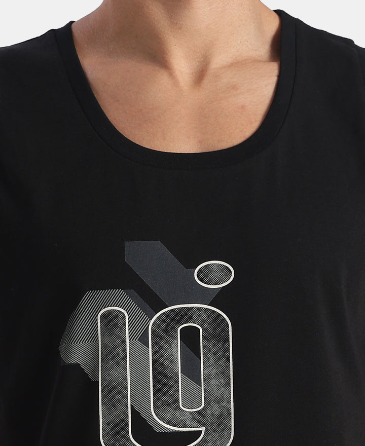 Super Combed Cotton Rich Graphic Printed Tank Top - Black