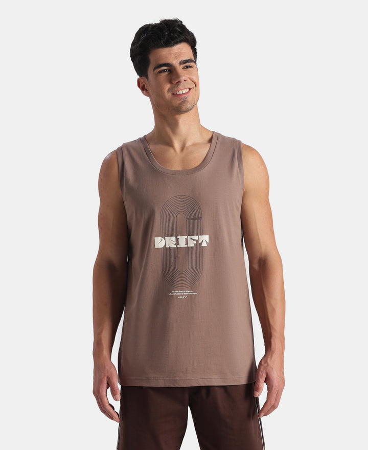 Super Combed Cotton Rich Graphic Printed Tank Top - Desert Taupe