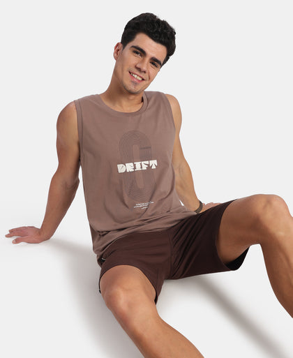 Super Combed Cotton Rich Graphic Printed Tank Top - Desert Taupe