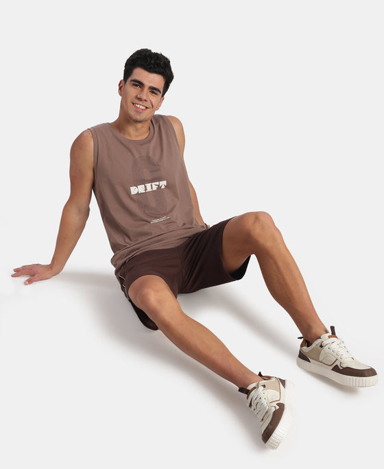 Super Combed Cotton Rich Graphic Printed Tank Top - Desert Taupe