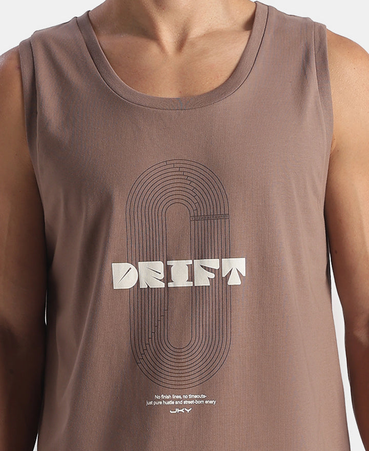 Super Combed Cotton Rich Graphic Printed Tank Top - Desert Taupe