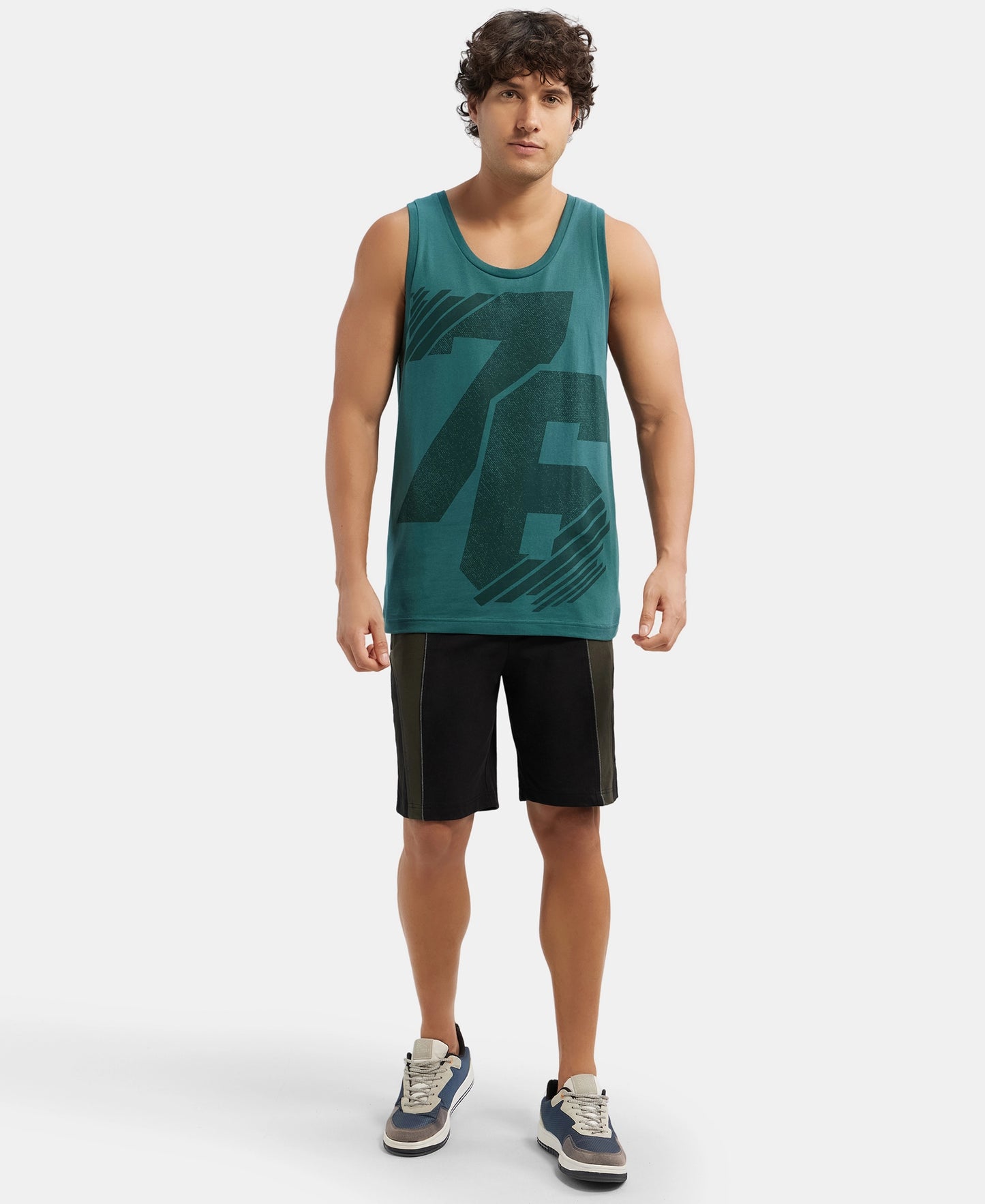 Super Combed Cotton Rich Graphic Printed Tank Top - Pacific Green