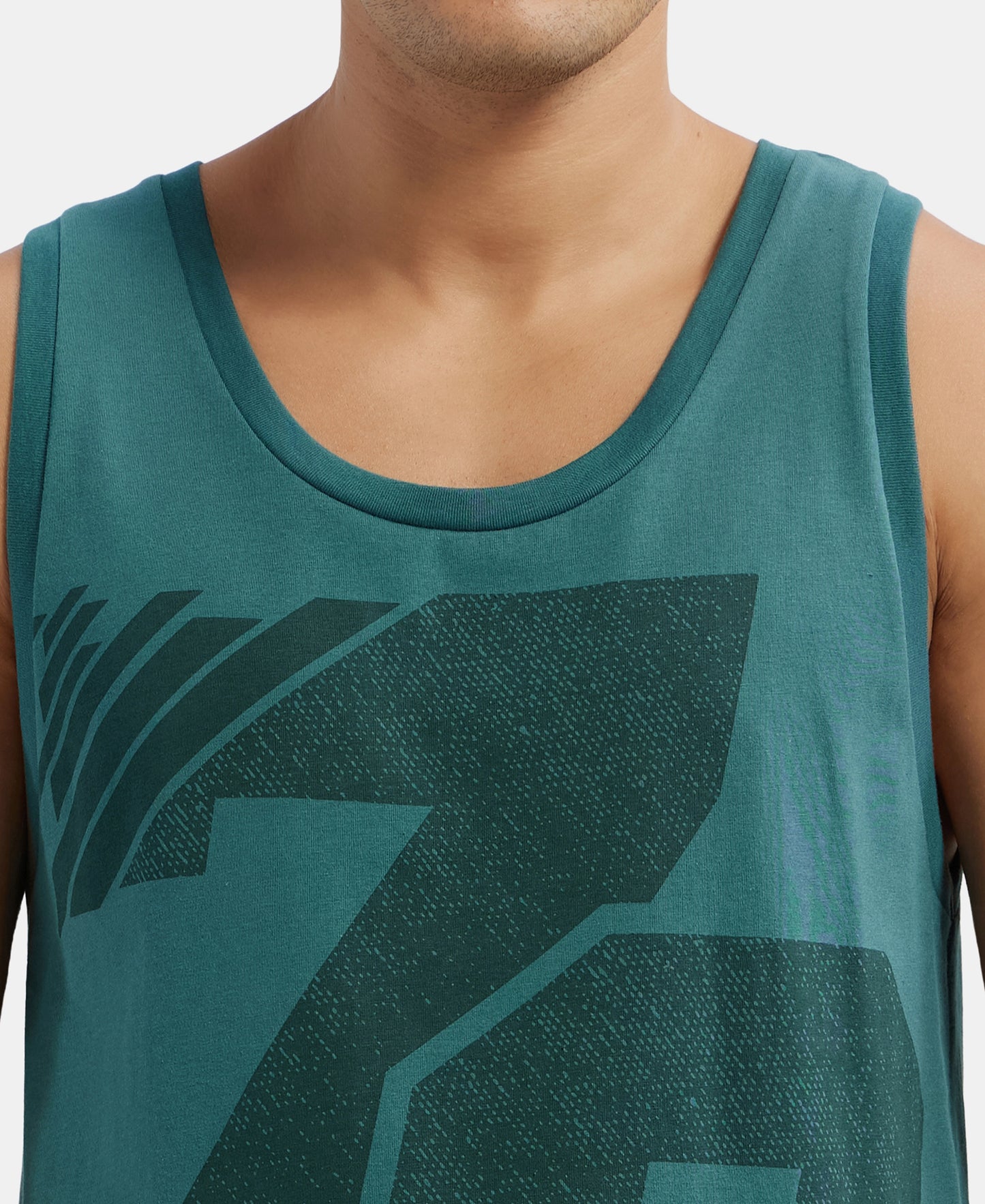 Super Combed Cotton Rich Graphic Printed Tank Top - Pacific Green