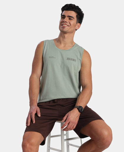 Super Combed Cotton Rich Graphic Printed Tank Top - Iceberg Green
