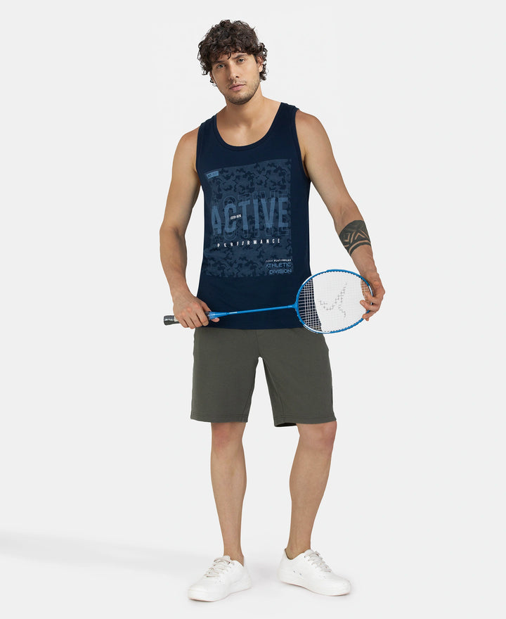 Super Combed Cotton Rich Graphic Printed Tank Top - Navy