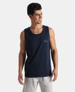 Super Combed Cotton Rich Graphic Printed Tank Top - Navy